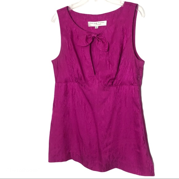 Trina Turk Blouse Silk Sleeveless Top with bow size 2 - Picture 3 of 9